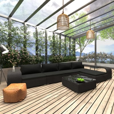 vidaXL - 8-delige - Loungeset - met - kussens - poly - rattan - zwart