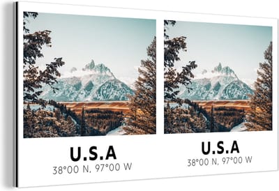 Wanddecoratie Metaal - Aluminium Schilderij Industrieel - Amerika - Rocky Mountains - Bomen - 160x80 cm - Dibond - Foto op aluminium - Industriële muurdecoratie - Voor de woonkamer/slaapkamer