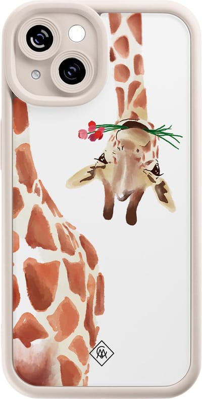Casimoda® hoesje - Geschikt voor iPhone 15 - Giraffe - Effen telefoonhoesje met lensbescherming - Siliconen/TPU - Backcover - Bruin/beige