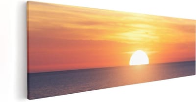 Artaza Canvas Schilderij Zee En Strand - 60x20 cm - Muurdecoratie Zonsondergang - Wanddecoratie Woonkamer - Kamer Accessoires