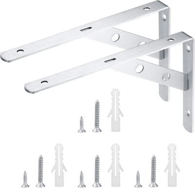 Set van 2 metalen wandplanken steunen, zware hoeksteunen voor zwevende planken, 90 graden L-vormige ondersteuning, 200 x 135 mm