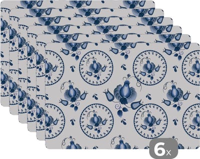 Placemat - Placemats kunststof - Patroon - Folklore - Tulp - 45x30 cm - 6 stuks - Hittebestendig - Anti-Slip - Onderlegger - Afneembaar