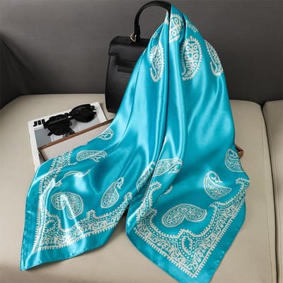 90x90cm Vierkante Sjaal Voor Dames Hoofddoeken En Sjaals Luxe Print Nek Sjaals Hijab Bandana 90X90CM blue