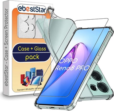 ebestStar - Hoes geschikt voor Oppo Reno8 Pro 5G, Silicone Slim Cover Case, Versterkte Hoeken en Randen hoesje, Transparant + Gehard Glas
