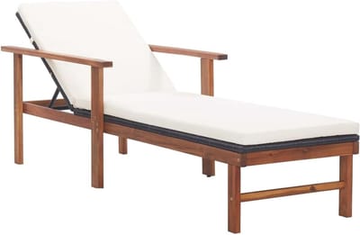 Loungestoel - Zonnebank Ligstoel - Buiten Ontspannen - Polyrotan en Acaciahout - 200 x 55 x 56 cm - Zwart