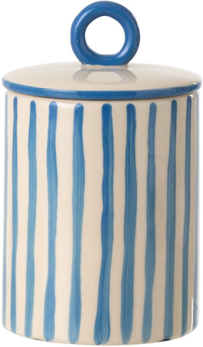 J-Line voorraadpot Gestreept - keramiek - wit/blauw