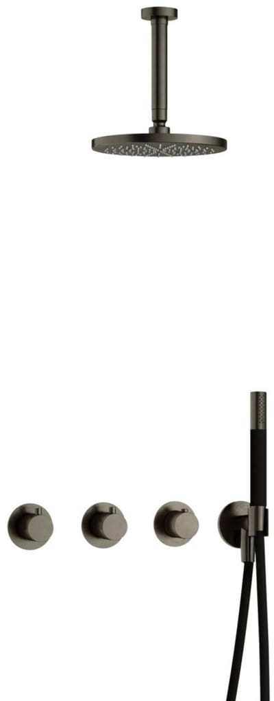 Hotbath Cobber IBS70 inbouw regendoucheset met staafhanddouche aan houder en 20cm ronde hoofddouche aan 15cm plafondarm verouderd ijzer