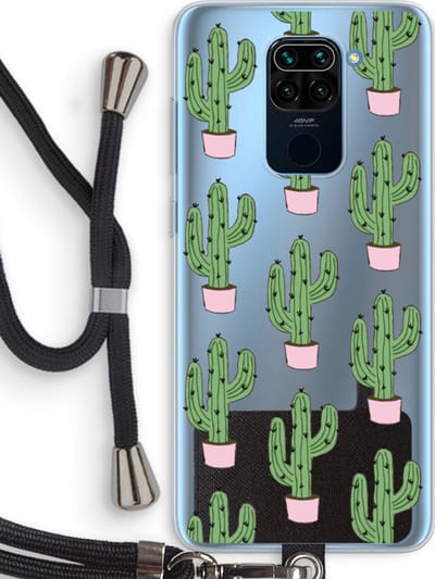Case Company® - Hoesje met koord geschikt voor Xiaomi Redmi Note 9 hoesje met Koord - Cactus Lover - Telefoonhoesje met Zwart Koord - Bescherming aan alle Kanten en Over de Schermrand