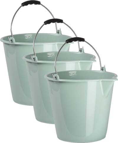Plasticforte Emmers - 3x stuks - met schenktuit - 9 Liter - groen - schoonmaakemmer
