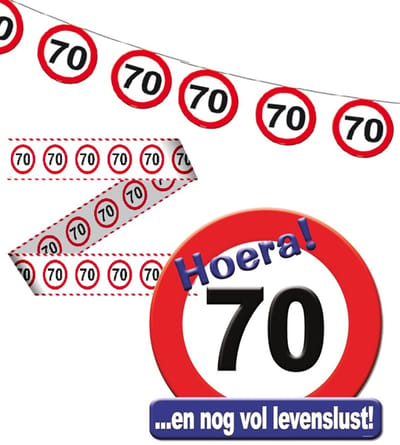70 Feest pakket versiering 70 jaar verkeersbord - 3 delig.