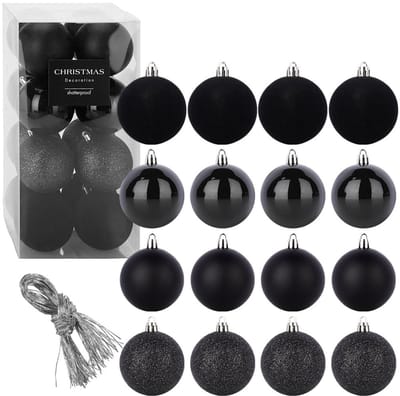 Kerstballen Set Onbreekbaar Zwart 8 cm 16 stuks - Kerstdecoratie