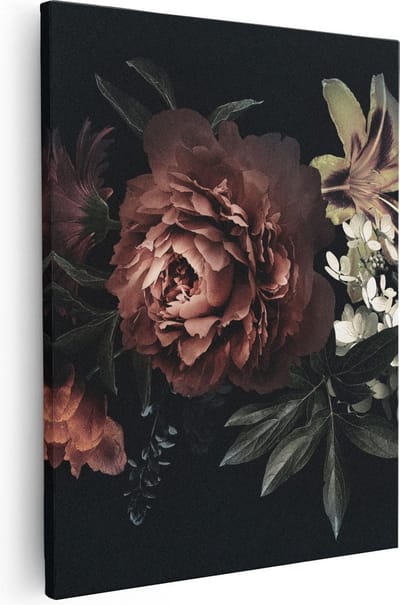 Artaza Canvas Schilderij Stilleven Met Bloemen - 40x50 cm - Muurdecoratie Boeket - Wanddecoratie Woonkamer - Kamer Accessoires Klassiek