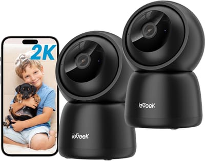 ieGeek SC1 Beveiligingscamera binnen - 2K 3MP Ultra HD - Huisdiercamera met app - Beveiligingscamera's - Wifi Camera APP - Volgt beweging en geluidsdetectie - Bewakingscamera - 2.4/5 GHz - Zwart - 2 Stuks