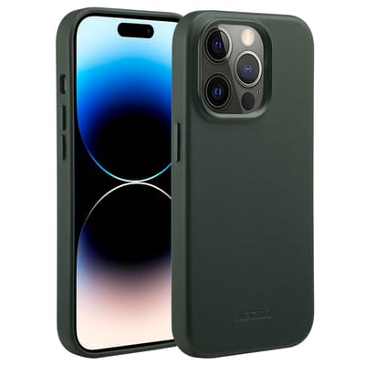 Accezz Hoesje - Geschikt voor iPhone 14 Pro - geschikt voor MagSafe Leather Backcover - Cedar Green