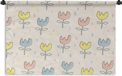 Wandkleed - Wanddoek - Bloemen - Pastel - Geboorte - 90x60 cm - Wandtapijt