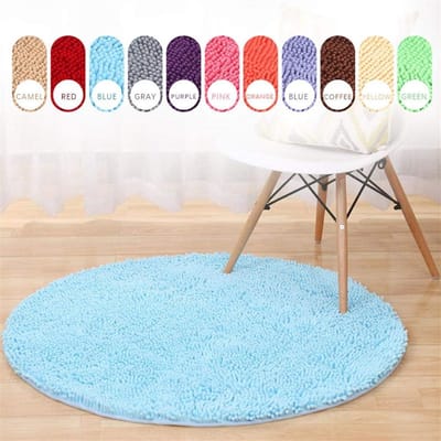 Rond Tapijt - Chenille vloerkleed - Badkamer Comfort - Antislip Shaggy - 120 cm Diameter - Hemelsblauw