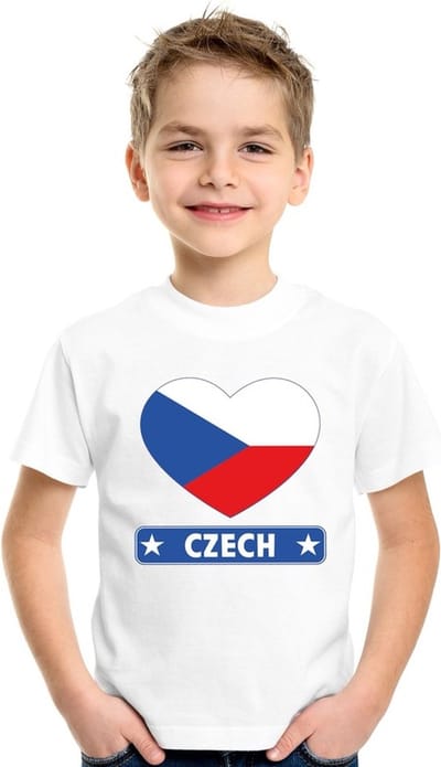 Tsjechie Supporters t-shirt - kinderen - hartjes vlag - wit - korte mouwen - sport - kleding 110/116