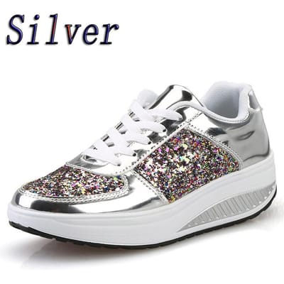 Dames Dames Wedges Sneakers Pailletten Shake Schoenen Mode Meisjes Sportschoen 35 zilver