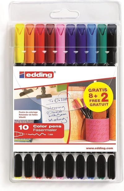 SnelShoppen - Multicolor Fineliner Set 10 Stuks - 8 Kleurrijke Pennen + 2 Gratis - 1 mm Ronde Punt - Perfect voor Tekenen, Schrijven, School, Creatiev