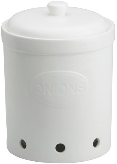 BIA Onions Uien Voorraadpot Mat Wit – Keramiek (Steengoed) – Ventilatiegaten – Keuken Opbergpot voor Uien – 20 x 20 x 28 cm