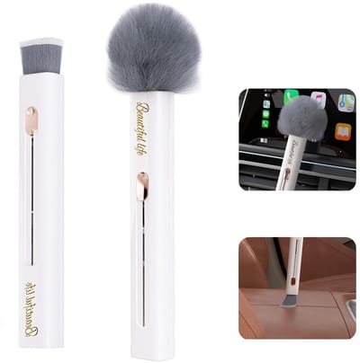 Dailygoods- Autopoetsborstel 2-in-1 - Schoonmaakborstel - Statische Borstel - Compact - Voor Auto/Toestellen - Ideaal voor Hoeken