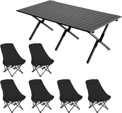 Opvouwbare campingtafel met 4 stoelen - lichtgewicht picknicktafel voor buitengebruik, ideaal voor kamperen, wandelen, tuinpicknick, catering en koken (120 cm hout)