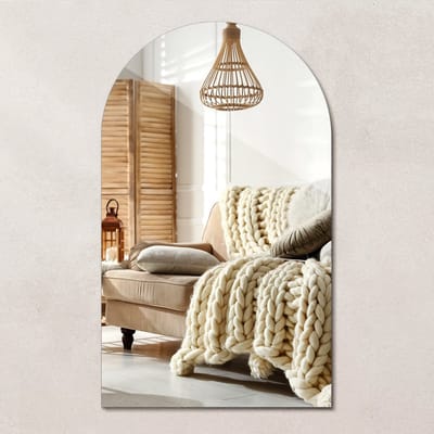 Wallfluent Spiegel - Ovale Afgesneden Spiegel - 40 x 70 cm - Design spiegel - Badkamerspiegel – Eetkamerspiegel – Keukenspiegel – Kantoorspiegel - Boogvormige spiegel - Glamour Spiegel - Make-up - Elegant Spiegel - Moderne Wandspiegel - Hangspiegel