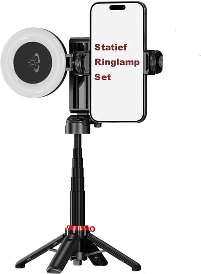 Casemania Statief en Ringlamp Set - Ring Light met Mini Verstelbaar Camerastatief incl Magnetisch Telefoonhouder Geschikt voor MagSafe - 463mm Hoog - 3 Lichtstanden - Selfie Ringlight voor Tiktok / Instagram / Youtube / Streaming / Thuis Werken