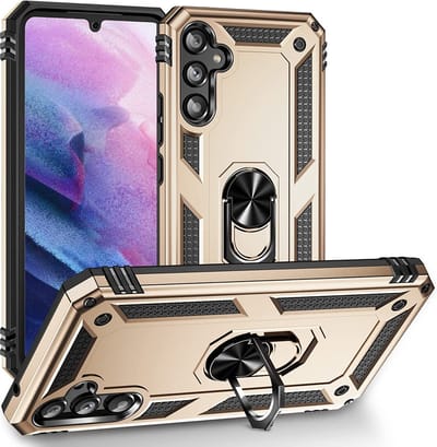 HB Hoesje Geschikt voor Samsung Galaxy A54 5G Goud - Anti-Shock Hybrid Armor Back Cover - Hoes met Kickstand Ring