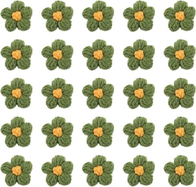 Bloemenpatches Set - Gehaakte Applicaties - Kleding Versieren - Handgemaakt Katoen - 4-4.5 cm - Groen Geel