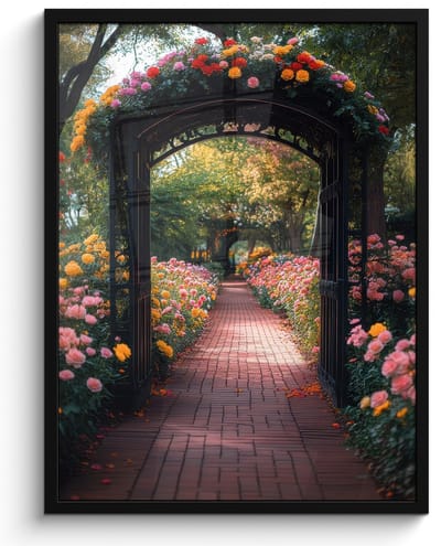 Poster in lijst - Fotolijst 50x70 cm - Posters - Doorkijk - Bloemen - Pad - Natuur - Kleurrijk - Posterlijst zwart - Decoratie - Wanddecoratie woonkamer - Muurdecoratie slaapkamer