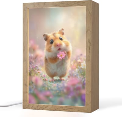 Nachtlampje 20x30 cm - Kinder lampje - Hamster - Bloemen - Roze - Oranje - Tafellamp kinderkamer - Slaapkamer lamp - Bedlamp kinderen - Kinderlampje stopcontact - Wandlamp babykamer - Nachtlampjes