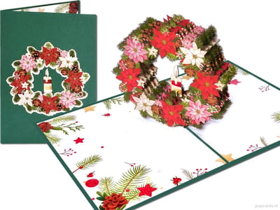 Popcards popupkaarten – Kerstkaart Kerstkrans met Kerststerren en Kaars pop-up kaart 3D wenskaart