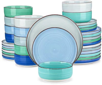 Arcobaleno Azzuro Serviesset - 36 delig - 12 persoons - Rainbow greeny - Dinerborden - Bordenset - Diepe borden - Ontbijtborden - Servies - Keukenservies