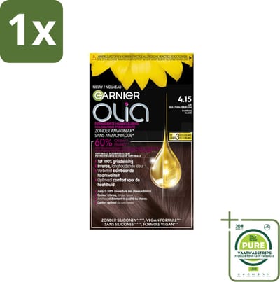 1 x Garnier - Olia 4.15 - Haarkleuring - Kastanje Middenbruin - Zonder Ammoniak - 100% Grijsdekking - Permanente Haarkleuring - Haarkleur - Kastanje - Middenbruin - Grijsdekking