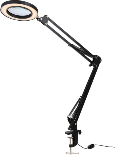 Vergrootglas bureaulamp met 10x glazen lens en 64 LED-verlichting - 3 dimmodi - USB-voeding - handsfree vergrootlamp met klem voor reparatie, ambachten, lezen - hobby's en werk - Allecto Plus.