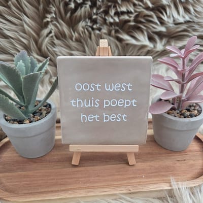 Robuust wenstegeltje “oost west thuis poept het best” – Keramiek 10x10 cm – Humoristische Wanddecoratie & Cadeau – Cadeau vrienden,zomaar – Humor tegeltje - Grappige tekst tegel – WC decoratie humor