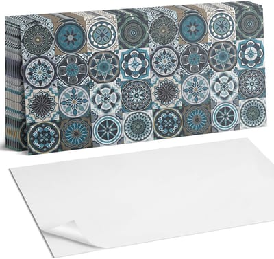 Coloray Plaktegels - Geruite mozaïekpatronen Zelfklevende Wandtegels - 40 cm x 20 cm - Turkoois Plaktegels - 10 stuks - Rechthoek PVC Tegels - Plaktegels Badkamer - Vloertegels Zelfklevend - Vinyltegels Vloer Zelfklevend - Portugese Tegels
