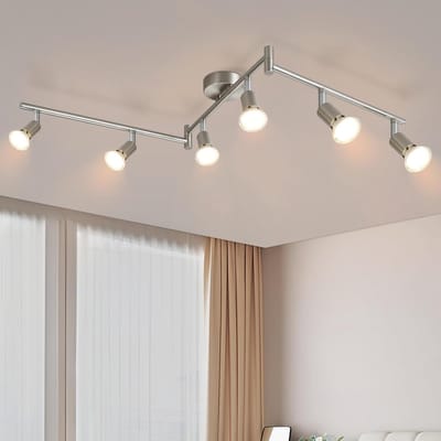 Glitzerlife - Plafondspot Plafondlamp - Draaibare Opbouwspots - 6xGU10 fitting - 330° Rotatie 90° Kantelbaar - Geborsteld Metaal - Ø38,5cm - Zilver