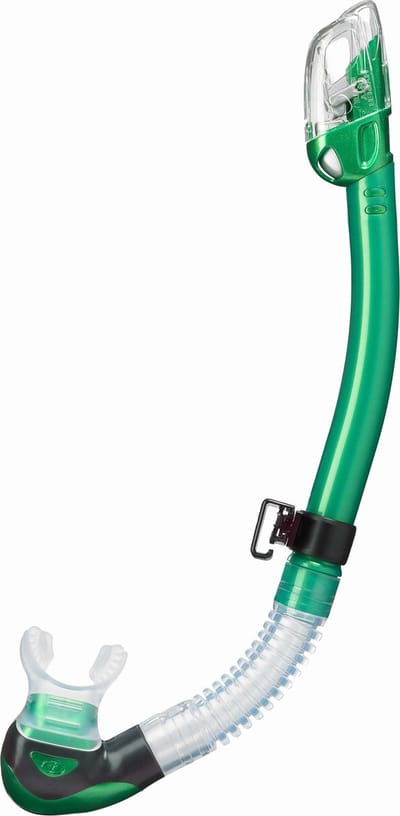 TUSA Hyperdry Elite II – Premium snorkel met droogtop systeem en hypoallergene siliconen mondstuk – Lichtgroen/Transparant – SP0101 EG