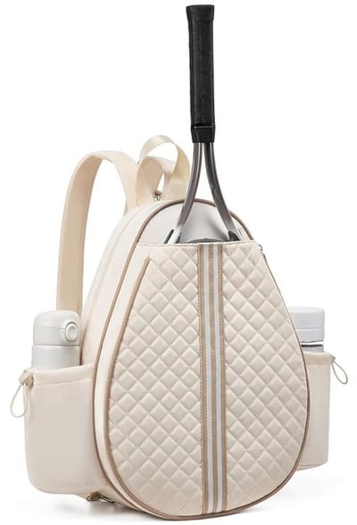 Tennisrugzak met Nat Vak - Unisex Tennisracket Rugzak voor Dames en Heren - Multifunctionele Sporttas met Hekhaak - Gecapitonneerde Badmintontas en Padel Tas - Waterafstotende Sports Backpack voor Gym Beach en Reizen - Wit