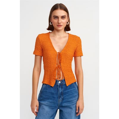 Getailleerde Kanten Blouse met Strik Voorzijde
