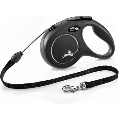 Flexi New Classic Koord - Hondenriem - Zwart - M - 5 m - Middelgrote Honden