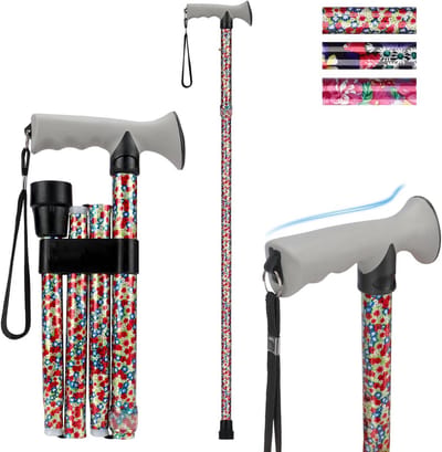 Opvouwbare Wandelstok - Verstelbare Steun - Ondersteuning Buitenshuis - Ergonomisch Handvat - 85-95 cm - Wit Bloemenpatroon