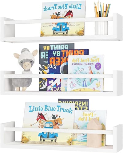 Zwevende boekenkasten voor de kinderkamer, 3 stuks, houten wandplanken met lip, ruimtebesparende opslag en decoratieve wandrekken