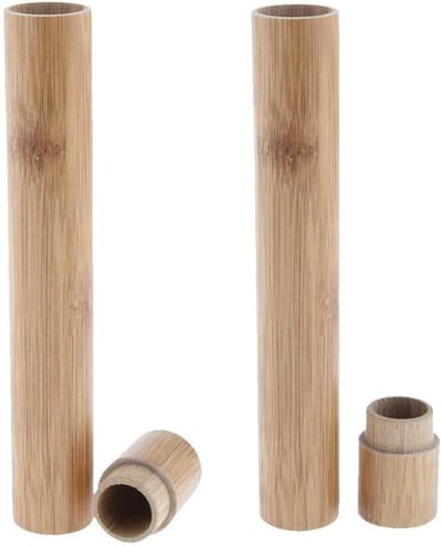Famanu – Bamboe tandenborstelhouders - set van 2 - draagbare opslagbox - bescherming en organizer - 8 -3 inch - geschikt voor reis en badkamer