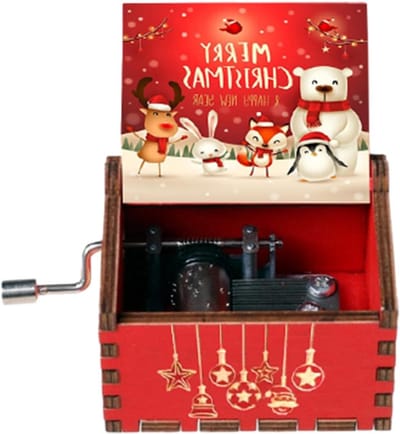 Muziekdoos Kerst - Houten Muziekdoos - Kerstdecoratie - Handslinger Bediening - 6.4 x 5.2 x 4.2 cm - Houtkleur