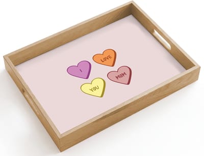 Dienblad hout 40x30 cm - Schootdienblad - Hartjes - Pastel - Liefde - Moeder - Borrelplank rechthoek - Plateau dienbladen