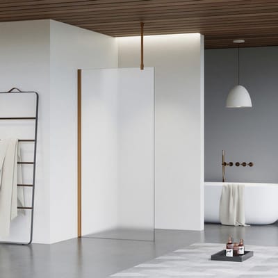 FugaFlow Eccelente Vetro inloopdouche - 30x200cm - mat glas - plafondarm - Geborsteld koper PVD (Koper)
