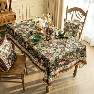 Vintage Print Fluwelen Tafelhoes Beschermer Eetkamer Koffie Tafelkleed Rechthoekige Kwasten Verjaardagsfeest Stof Huisdecoratie 110x170cm-Rectangle